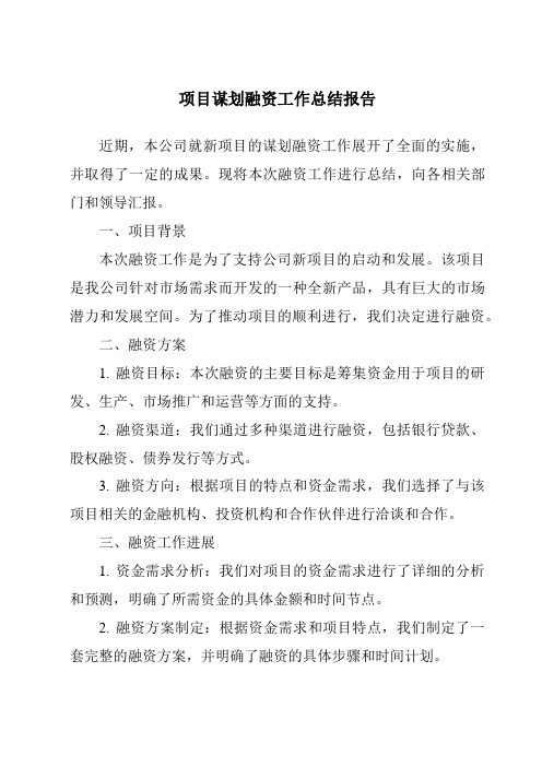 项目谋划融资工作总结报告