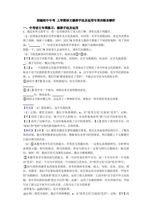 部编初中中考 上学期语文修辞手法及运用专项训练含解析