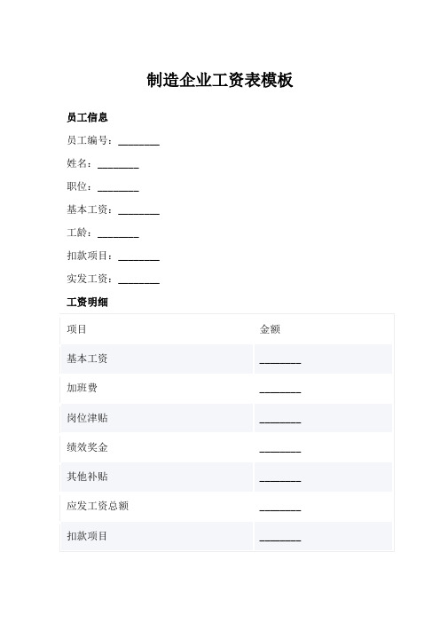 制造企业工资表模板