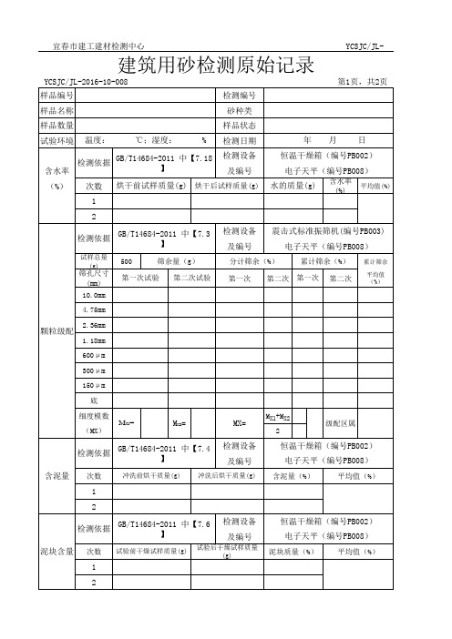 建设用砂检测原始记录