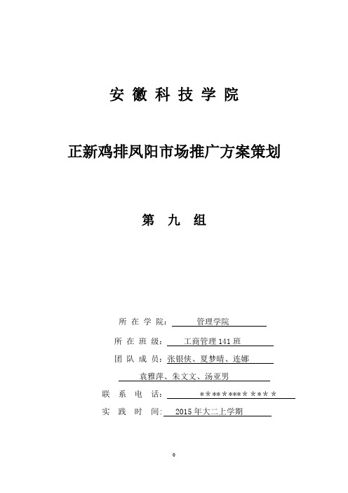 第九组正新鸡排凤阳市场推广方案