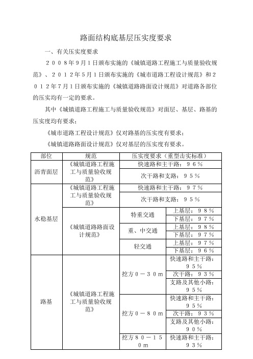 路面结构底基层压实度要求