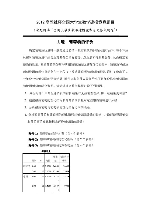 数学建模葡萄酒检验数据分析-2012年