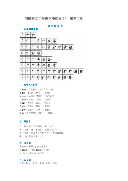 二年级下册语文素材-12、寓言二则( 知识讲解 图文讲解) 人教(部编版)