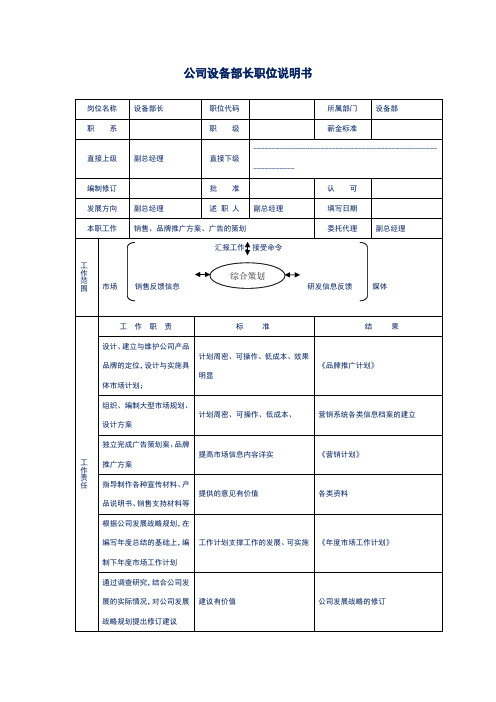 公司设备部长职位说明书