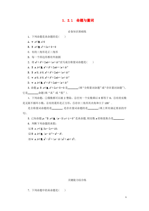 新教材高中数学第一章集合与常用逻辑用语 命题与量词课时作业新人教B版必修第一册