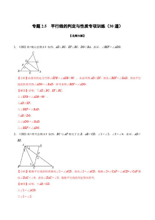 专题2.5 平行线的判定与性质专项训练(30道)(举一反三)(北师大版)(解析版)