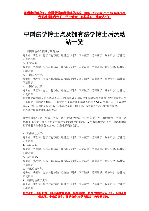 中国法学博士点及拥有法学博士后流动站一览