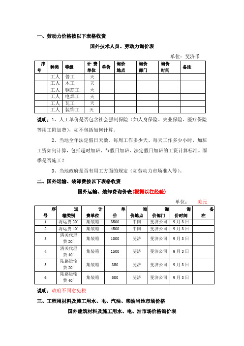 国外工程价格参考