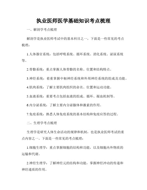 执业医师医学基础知识考点梳理