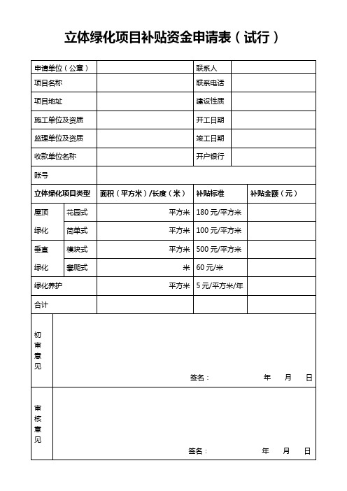 立体绿化项目补贴资金申请表试行