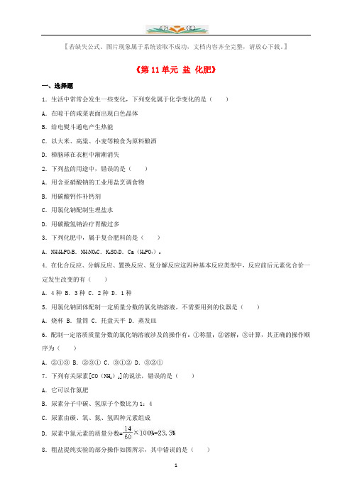 新人教版九年级化学下册第11单元盐化肥单元综合测试(含解析).doc