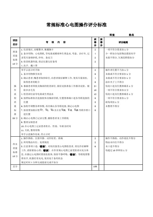 心电图操作评分标准