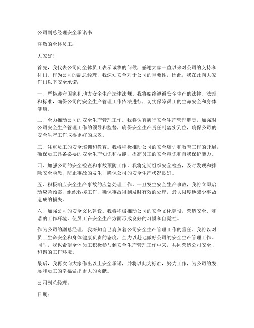 公司副总经理安全承诺书