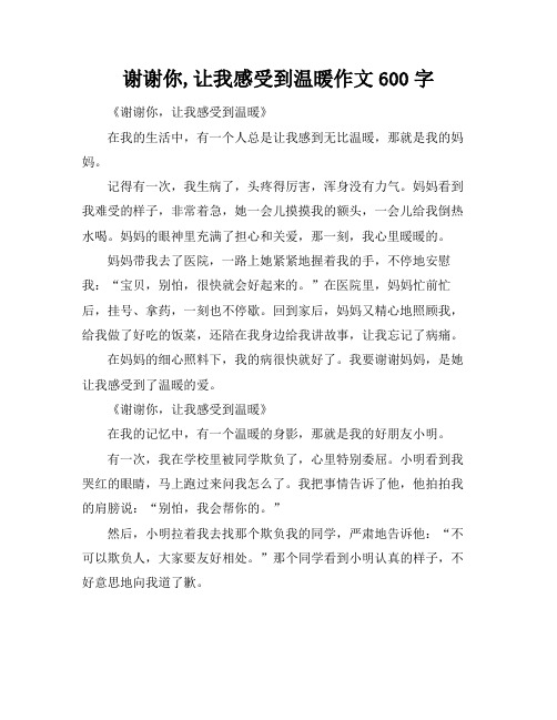 谢谢你,让我感受到温暖作文600字