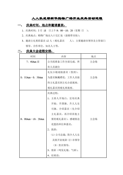 人人乐成都新华购物广场开业庆典活动进程