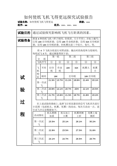 如何使纸飞机飞得更远探究试验报告2