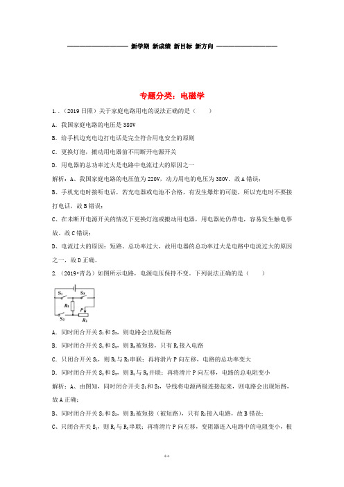 中考物理分类汇编 电磁学分类