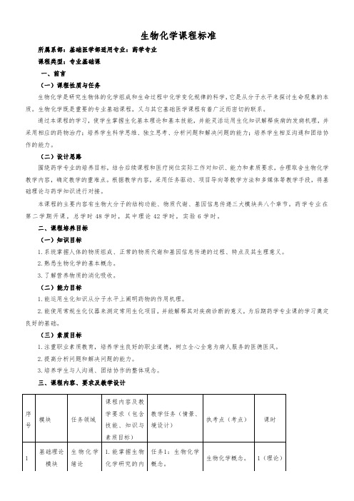 生物化学课程标准(药学专业)