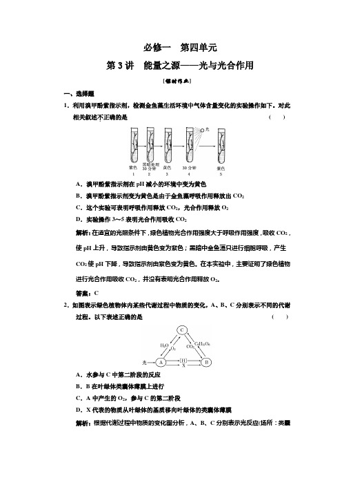 高中生物一轮复习习题(三维设计)必修①第四单元  第3讲  能量之源——光与光合作用