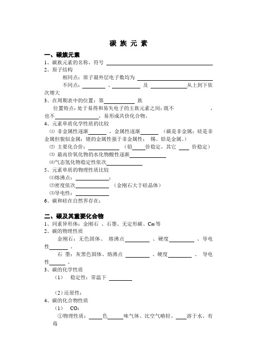 高一化学教案-碳族元素复习提纲 最新