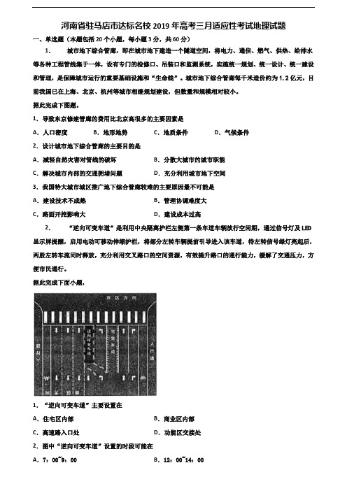 河南省驻马店市达标名校2019年高考三月适应性考试地理试题含解析