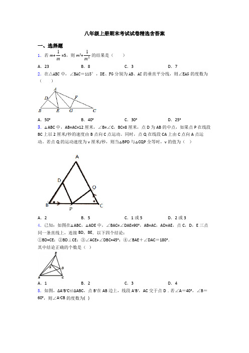 八年级上册期末考试试卷精选含答案