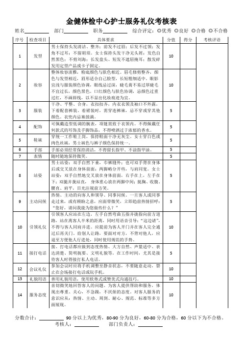 护士服务礼仪考核表