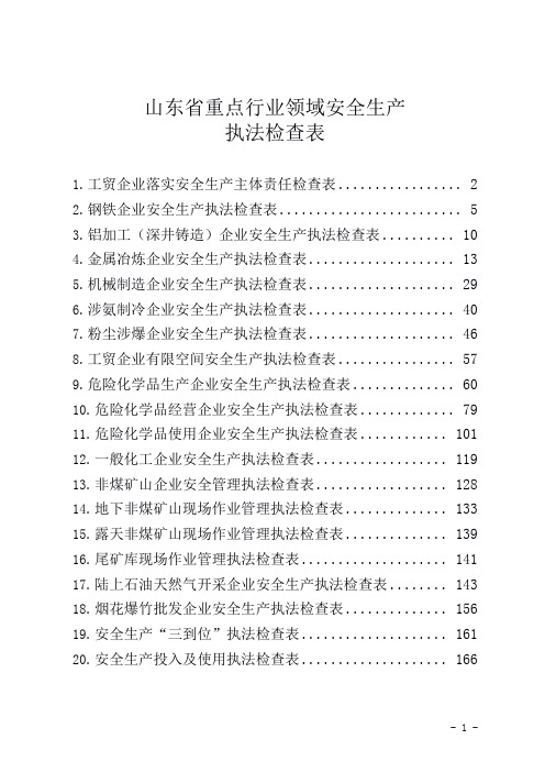 山东省重点行业领域安全生产执法检查表