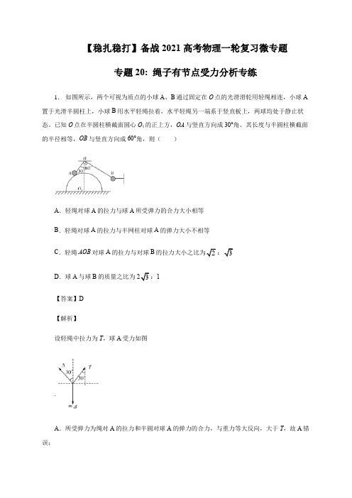 专题20：绳子有节点受力分析专练—【稳扎稳打】备战2021高考物理一轮复习微专题