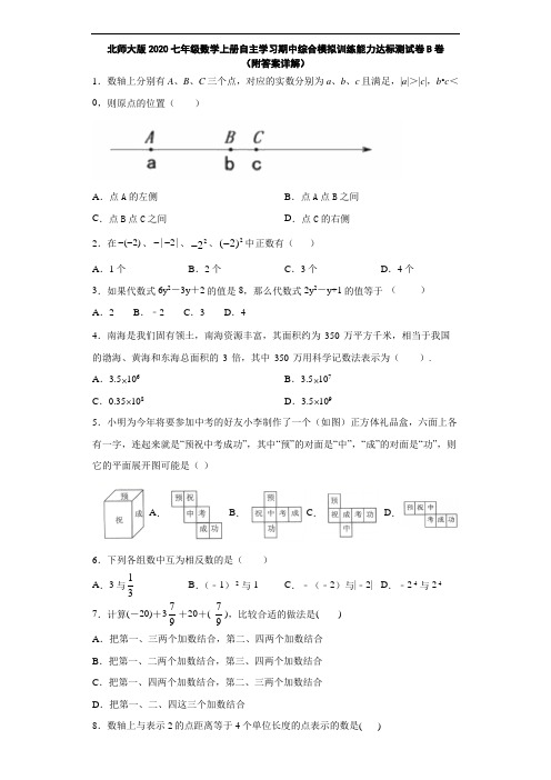 北师大版2020七年级数学上册自主学习期中综合模拟训练能力达标测试卷B卷(附答案详解)