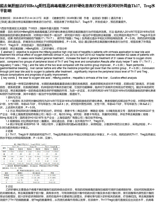 熊去氧胆酸治疗HBeAg阳性高病毒载量乙肝肝硬化患者疗效分析及其对