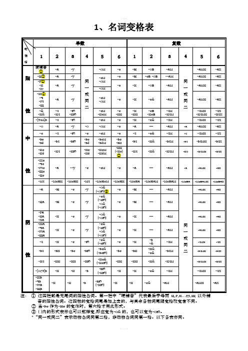 俄语名词、形容词、代词、动词等变格表