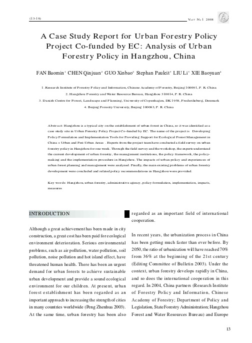 A Case Study Report for Urban Forestry Policy Project Co-funded by ECAnalysis of Urban Forestry