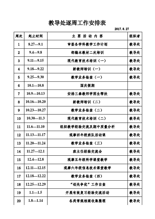 教导处逐周工作安排表