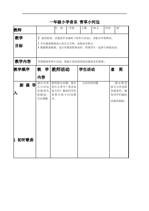 小学音乐_(演唱)青草小河边教学设计学情分析教材分析课后反思