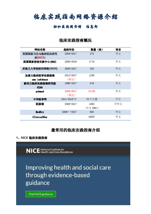 常用临床实践指南介绍