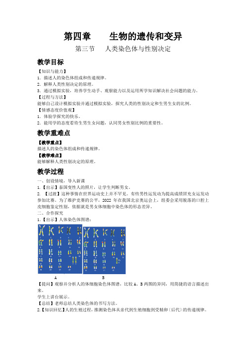 (新)济南生物八上《第四单元第四章第三节  人类染色体与性别决定》教案(一等奖)