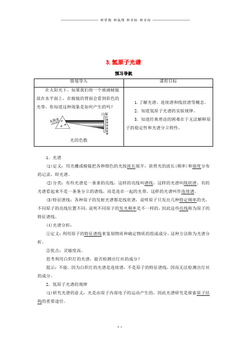 高中物理第十八章原子结构第三节氢原子光谱预习导航学案新人教版选修3_7