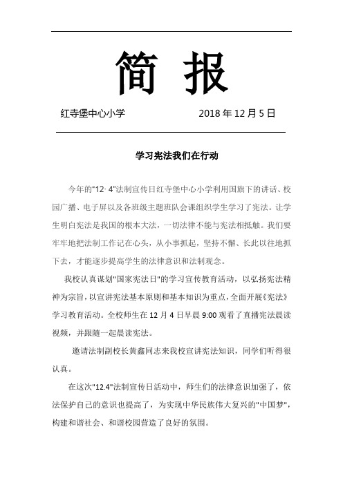 红寺堡中心小学宪法日活动简报