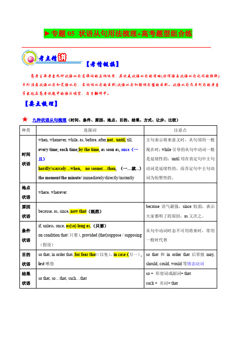 2023年上海市英语高考一轮复习精讲精练专题05：状语从句用法梳理梳理带讲解