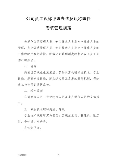 公司员工职称评聘办法及职称聘任考核管理规定(最新整理)