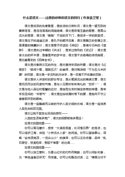 什么是语文——诗意的呼唤和语文的回归（作者袁卫星）