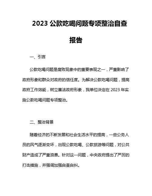 2023公款吃喝问题专项整治自查报告