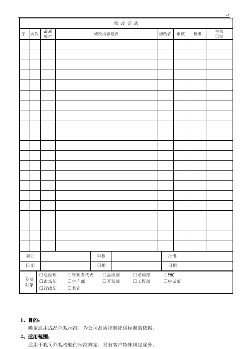 设备产品外观检验规范标准(通常)