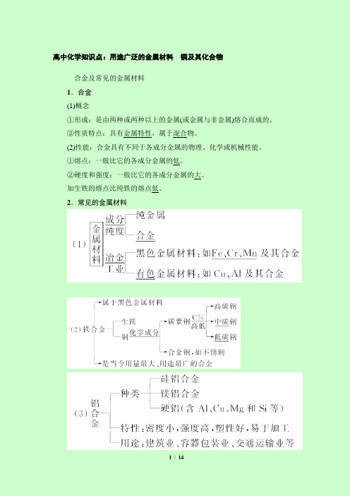 高中化学知识点：用途广泛的金属材料 铜及其化合物