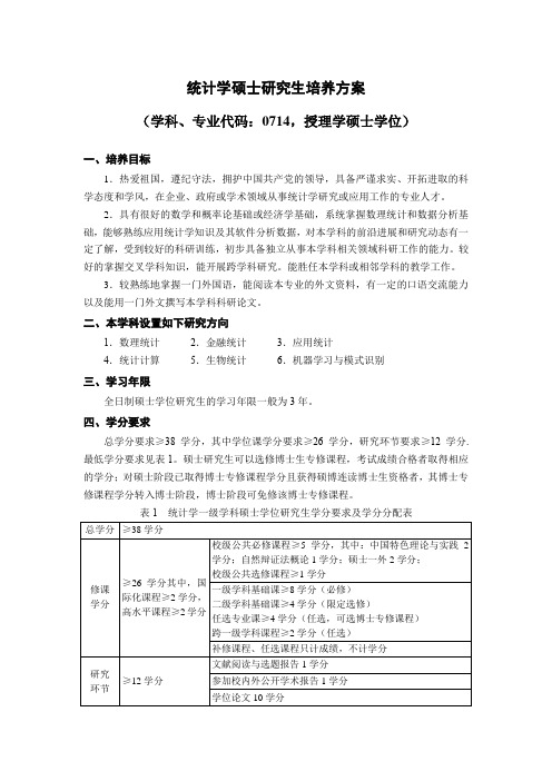 统计学硕士研究生培养方案