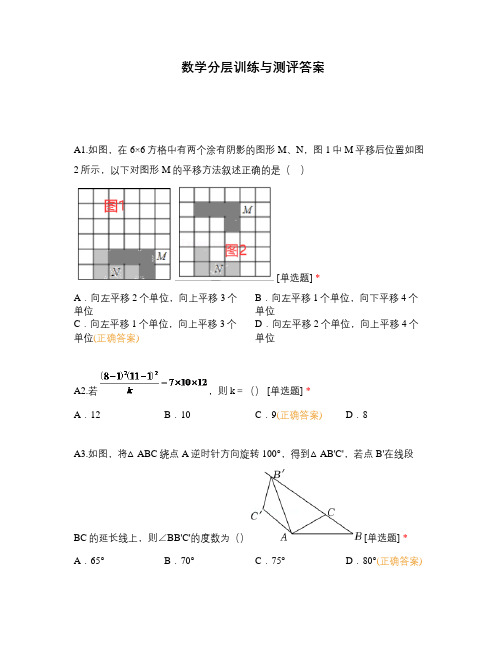 数学分层训练与测评答案