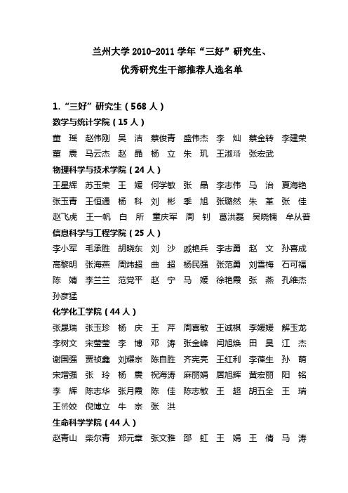 兰州大学2010-2011学年三好研究生、