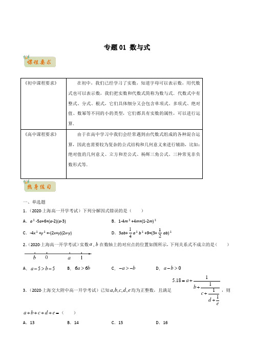 2021年初升高数学无忧衔接(沪教版2020)专题01 数与式(详解版)